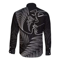 New Zealand Valentine's Day Long Sleeve Button Shirt Silver Fern and Line Art Love Couple LT03 - Polynesian Pride