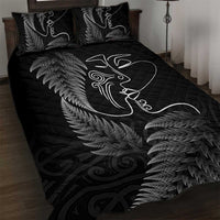 New Zealand Valentine's Day Quilt Bed Set Silver Fern and Line Art Love Couple LT03 Black - Polynesian Pride
