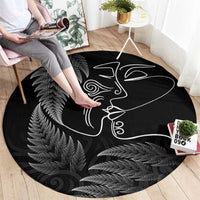 New Zealand Valentine's Day Round Carpet Silver Fern and Line Art Love Couple LT03 - Polynesian Pride