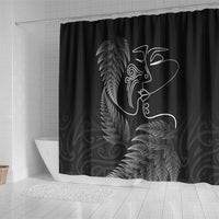 New Zealand Valentine's Day Shower Curtain Silver Fern and Line Art Love Couple LT03 - Polynesian Pride