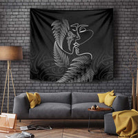 New Zealand Valentine's Day Tapestry Silver Fern and Line Art Love Couple LT03 Black - Polynesian Pride