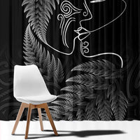 New Zealand Valentine's Day Window Curtain Silver Fern and Line Art Love Couple LT03 - Polynesian Pride