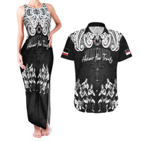 Aotearoa Waitangi Day - Toitu Te Tiriti Couples Matching Tank Maxi Dress and Hawaiian Shirt New Zealand Honour the Treaty LT03 Black - Polynesian Pride