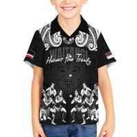 Aotearoa Waitangi Day - Toitu Te Tiriti Family Matching Off The Shoulder Long Sleeve Dress and Hawaiian Shirt New Zealand Honour the Treaty LT03 Son's Shirt Black - Polynesian Pride