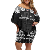Aotearoa Waitangi Day - Toitu Te Tiriti Family Matching Off Shoulder Short Dress and Hawaiian Shirt New Zealand Honour the Treaty LT03 Mom's Dress Black - Polynesian Pride