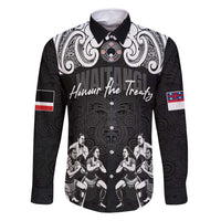 Aotearoa Waitangi Day - Toitu Te Tiriti Family Matching Summer Maxi Dress and Hawaiian Shirt New Zealand Honour the Treaty LT03 Dad's Shirt - Long Sleeve Black - Polynesian Pride