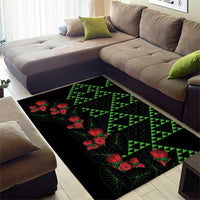 Hawaiian Green Kakau Art Tattoo-Ohia Lehua and Taro Leaves Area Rug LT03 - Polynesian Pride