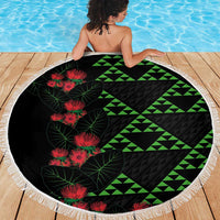 Hawaiian Green Kakau Art Tattoo-Ohia Lehua and Taro Leaves Beach Blanket LT03 - Polynesian Pride