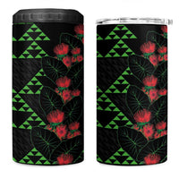 Hawaiian Green Kakau Art Tattoo-Ohia Lehua and Taro Leaves 4 in 1 Can Cooler Tumbler LT03 One Size: 16 oz Black-Green - Polynesian Pride