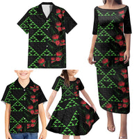 Hawaiian Green Kakau Art Tattoo-Ohia Lehua and Taro Leaves Family Matching Puletasi and Hawaiian Shirt LT03 - Polynesian Pride