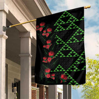 Hawaiian Green Kakau Art Tattoo-Ohia Lehua and Taro Leaves Garden Flag LT03 House Flag Black-Green - Polynesian Pride