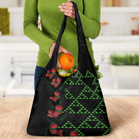 Hawaiian Green Kakau Art Tattoo-Ohia Lehua and Taro Leaves Grocery Bag LT03 - Polynesian Pride