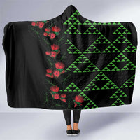 Hawaiian Green Kakau Art Tattoo-Ohia Lehua and Taro Leaves Hooded Blanket LT03 One Size Black-Green - Polynesian Pride