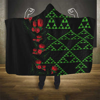 Hawaiian Green Kakau Art Tattoo-Ohia Lehua and Taro Leaves Hooded Blanket LT03 - Polynesian Pride