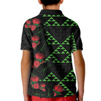 Hawaiian Green Kakau Art Tattoo-Ohia Lehua and Taro Leaves Kid Polo Shirt LT03 - Polynesian Pride