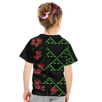 Hawaiian Green Kakau Art Tattoo-Ohia Lehua and Taro Leaves Kid T Shirt LT03 - Polynesian Pride