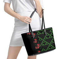 Hawaiian Green Kakau Art Tattoo-Ohia Lehua and Taro Leaves Leather Tote Bag LT03 - Polynesian Pride