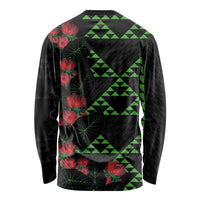 Hawaiian Green Kakau Art Tattoo-Ohia Lehua and Taro Leaves Long Sleeve Shirt LT03 - Polynesian Pride