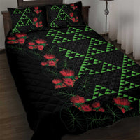 Hawaiian Green Kakau Art Tattoo-Ohia Lehua and Taro Leaves Quilt Bed Set LT03 Black-Green - Polynesian Pride