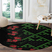 Hawaiian Green Kakau Art Tattoo-Ohia Lehua and Taro Leaves Round Carpet LT03 - Polynesian Pride