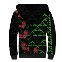 Hawaiian Green Kakau Art Tattoo-Ohia Lehua and Taro Leaves Sherpa Hoodie LT03 - Polynesian Pride