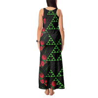 Hawaiian Green Kakau Art Tattoo-Ohia Lehua and Taro Leaves Tank Maxi Dress LT03 - Polynesian Pride