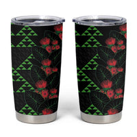 Hawaiian Green Kakau Art Tattoo-Ohia Lehua and Taro Leaves Tumbler Cup LT03 Black-Green - Polynesian Pride