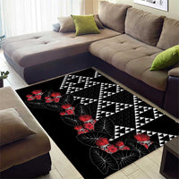 Hawaiian White Kakau Art Tattoo-Ohia Lehua and Taro Leaves Area Rug LT03 - Polynesian Pride