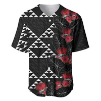 Hawaiian White Kakau Art Tattoo-Ohia Lehua and Taro Leaves Baseball Jersey LT03 Black-White - Polynesian Pride