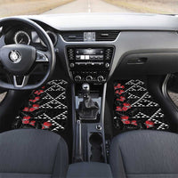 Hawaiian White Kakau Art Tattoo-Ohia Lehua and Taro Leaves Car Mats LT03 Set 2pcs - Front Black-White - Polynesian Pride