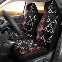 Hawaiian White Kakau Art Tattoo-Ohia Lehua and Taro Leaves Car Seat Cover LT03 - Polynesian Pride