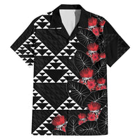 Hawaiian White Kakau Art Tattoo-Ohia Lehua and Taro Leaves Family Matching Mermaid Dress and Hawaiian Shirt LT03 Dad's Shirt - Short Sleeve Black-White - Polynesian Pride