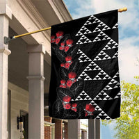 Hawaiian White Kakau Art Tattoo-Ohia Lehua and Taro Leaves Garden Flag LT03 House Flag Black-White - Polynesian Pride