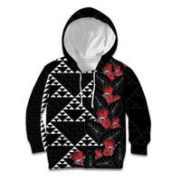 Hawaiian White Kakau Art Tattoo-Ohia Lehua and Taro Leaves Kid Hoodie LT03 Hoodie Black-White - Polynesian Pride