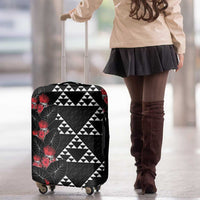 Hawaiian White Kakau Art Tattoo-Ohia Lehua and Taro Leaves Luggage Cover LT03 - Polynesian Pride