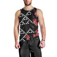 Hawaiian White Kakau Art Tattoo-Ohia Lehua and Taro Leaves Men Tank Top LT03 - Polynesian Pride