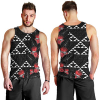 Hawaiian White Kakau Art Tattoo-Ohia Lehua and Taro Leaves Men Tank Top LT03 - Polynesian Pride