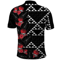 Hawaiian White Kakau Art Tattoo-Ohia Lehua and Taro Leaves Polo Shirt LT03 - Polynesian Pride