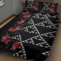 Hawaiian White Kakau Art Tattoo-Ohia Lehua and Taro Leaves Quilt Bed Set LT03 - Polynesian Pride