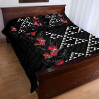 Hawaiian White Kakau Art Tattoo-Ohia Lehua and Taro Leaves Quilt Bed Set LT03 - Polynesian Pride