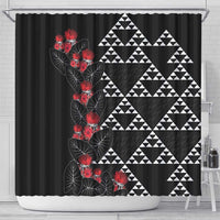 Hawaiian White Kakau Art Tattoo-Ohia Lehua and Taro Leaves Shower Curtain LT03 - Polynesian Pride