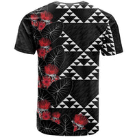 Hawaiian White Kakau Art Tattoo-Ohia Lehua and Taro Leaves T Shirt LT03 - Polynesian Pride