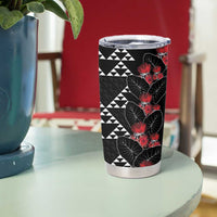 Hawaiian White Kakau Art Tattoo-Ohia Lehua and Taro Leaves Tumbler Cup LT03 - Polynesian Pride