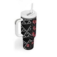 Hawaiian White Kakau Art Tattoo-Ohia Lehua and Taro Leaves Tumbler With Handle LT03 - Polynesian Pride