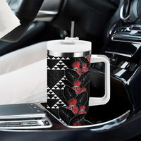 Hawaiian White Kakau Art Tattoo-Ohia Lehua and Taro Leaves Tumbler With Handle LT03 - Polynesian Pride