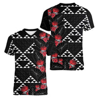 Hawaiian White Kakau Art Tattoo-Ohia Lehua and Taro Leaves Women V-Neck T-Shirt LT03 - Polynesian Pride