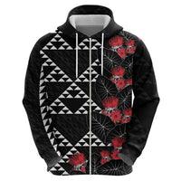 Hawaiian White Kakau Art Tattoo-Ohia Lehua and Taro Leaves Zip Hoodie LT03 - Polynesian Pride