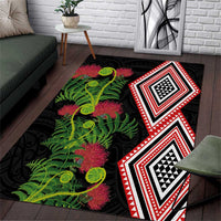 Aotearoa Tukutuku Motif Area Rug Pohutukawa and Fern Leaves LT03 Black - Polynesian Pride