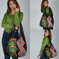 Aotearoa Tukutuku Motif Grocery Bag Pohutukawa and Fern Leaves LT03 - Polynesian Pride