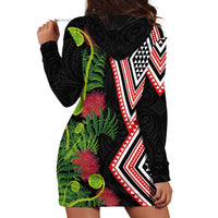 Aotearoa Tukutuku Motif Hoodie Dress Pohutukawa and Fern Leaves LT03 - Polynesian Pride